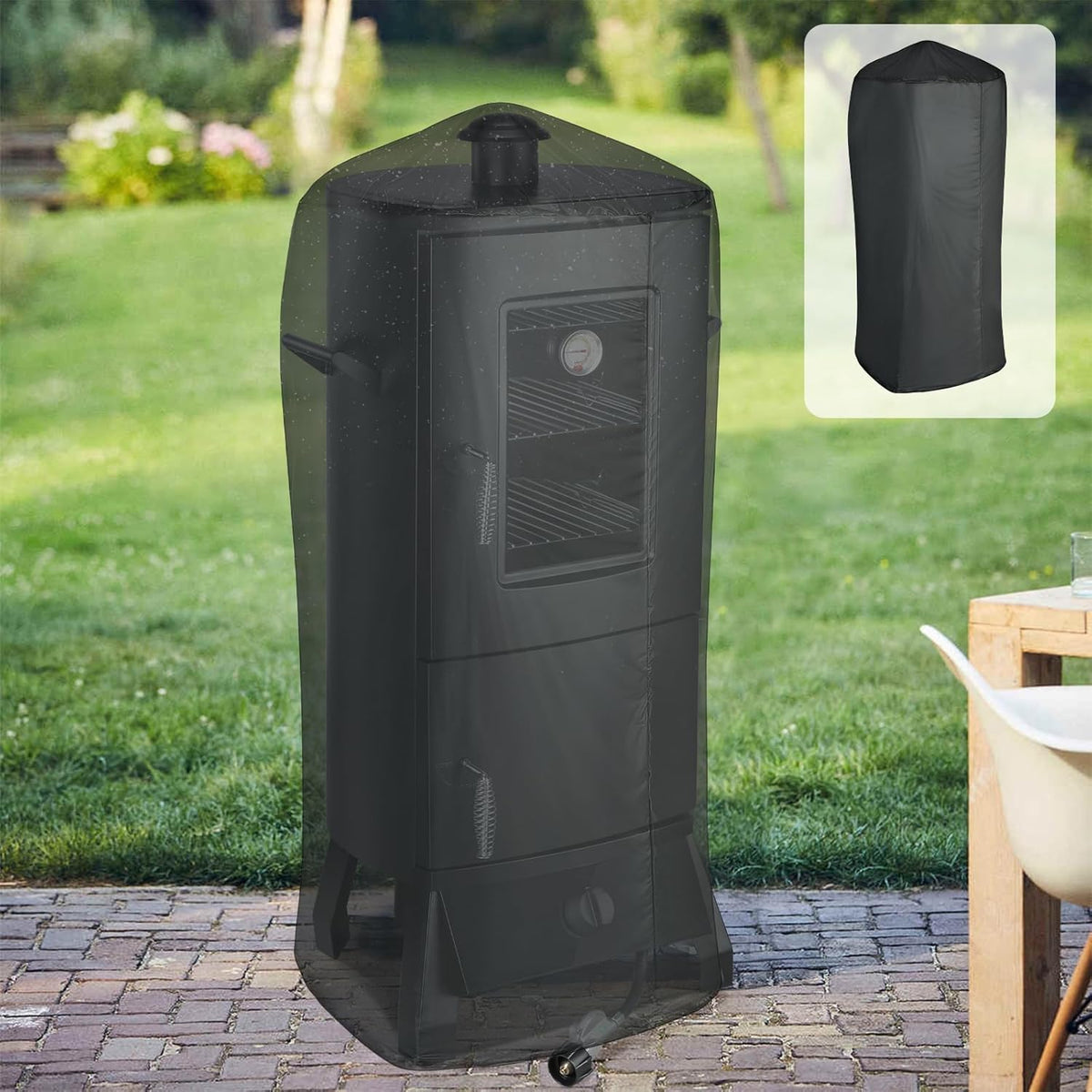 JXXM Vertical Propane Gas Smoker with Cover – Heavy Duty Outdoor BBQ Smoker Grill, 3 Removable Racks, Wood Chip Box & Water Pan