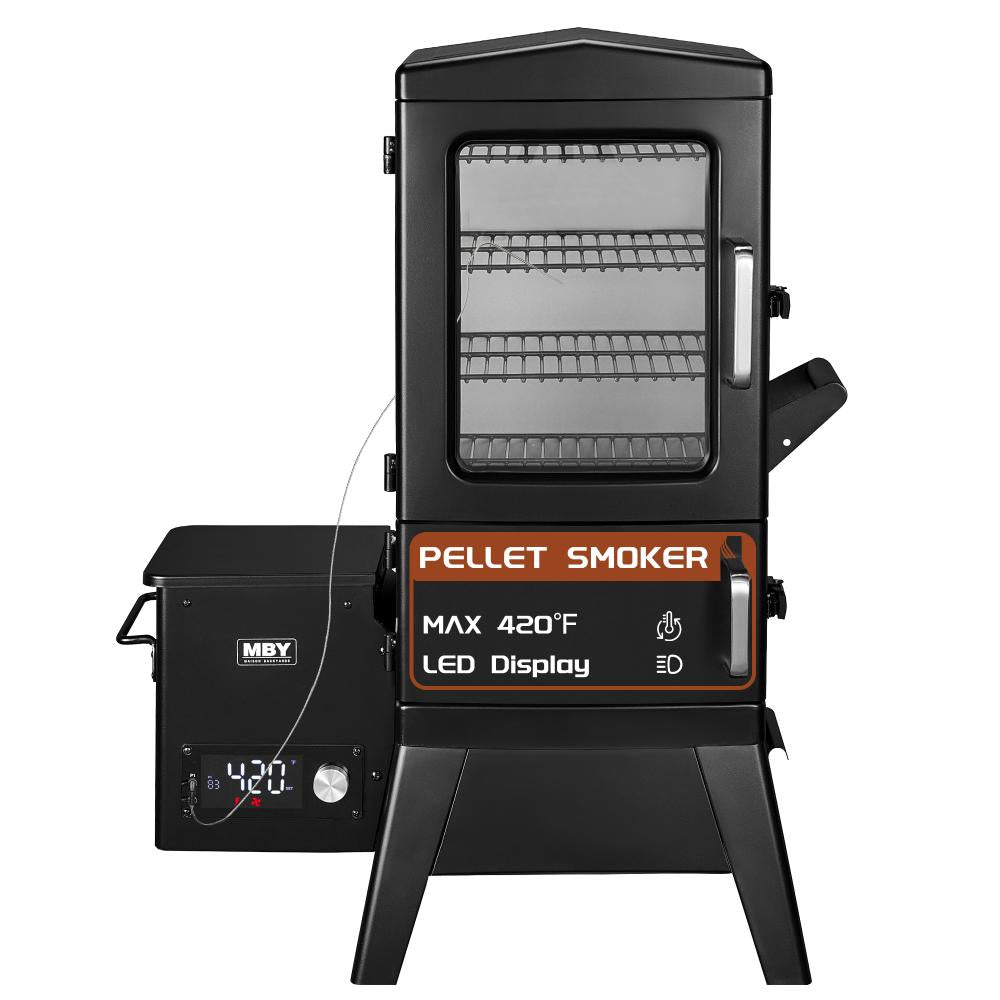 JXXM Vertical Electric Pellet Smoker Grill, Black, 616 Sq In Cooking Area, LED Temp Control, Meat Probe, 4 Racks, Outdoor BBQ Smoker