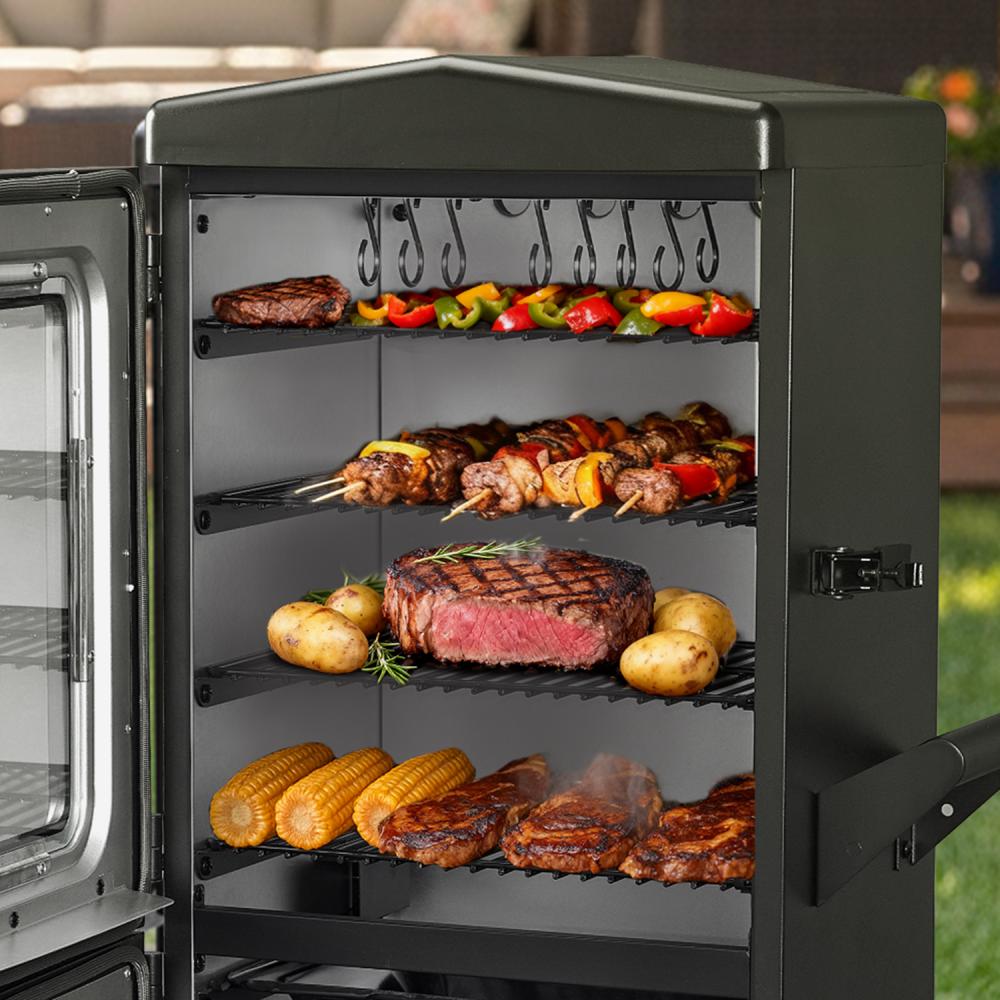 JXXM Vertical Electric Pellet Smoker Grill, Black, 616 Sq In Cooking Area, LED Temp Control, Meat Probe, 4 Racks, Outdoor BBQ Smoker