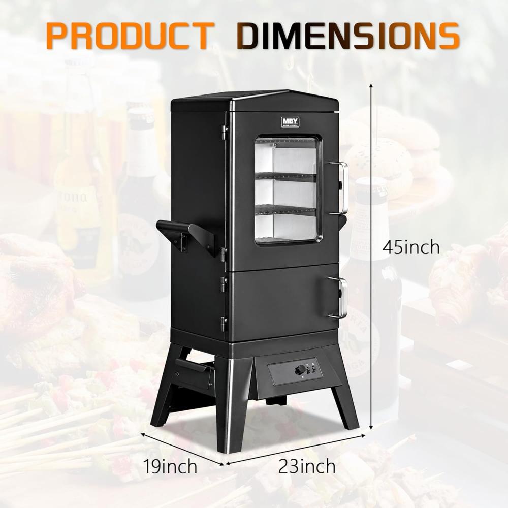 JXXM 40" Electric Smoker Grill, Black – Vertical BBQ Smoker with 633 Sq In Cooking Space, 4 Removable Racks, Meat Probe & Easy-Load Wood Chip Tray