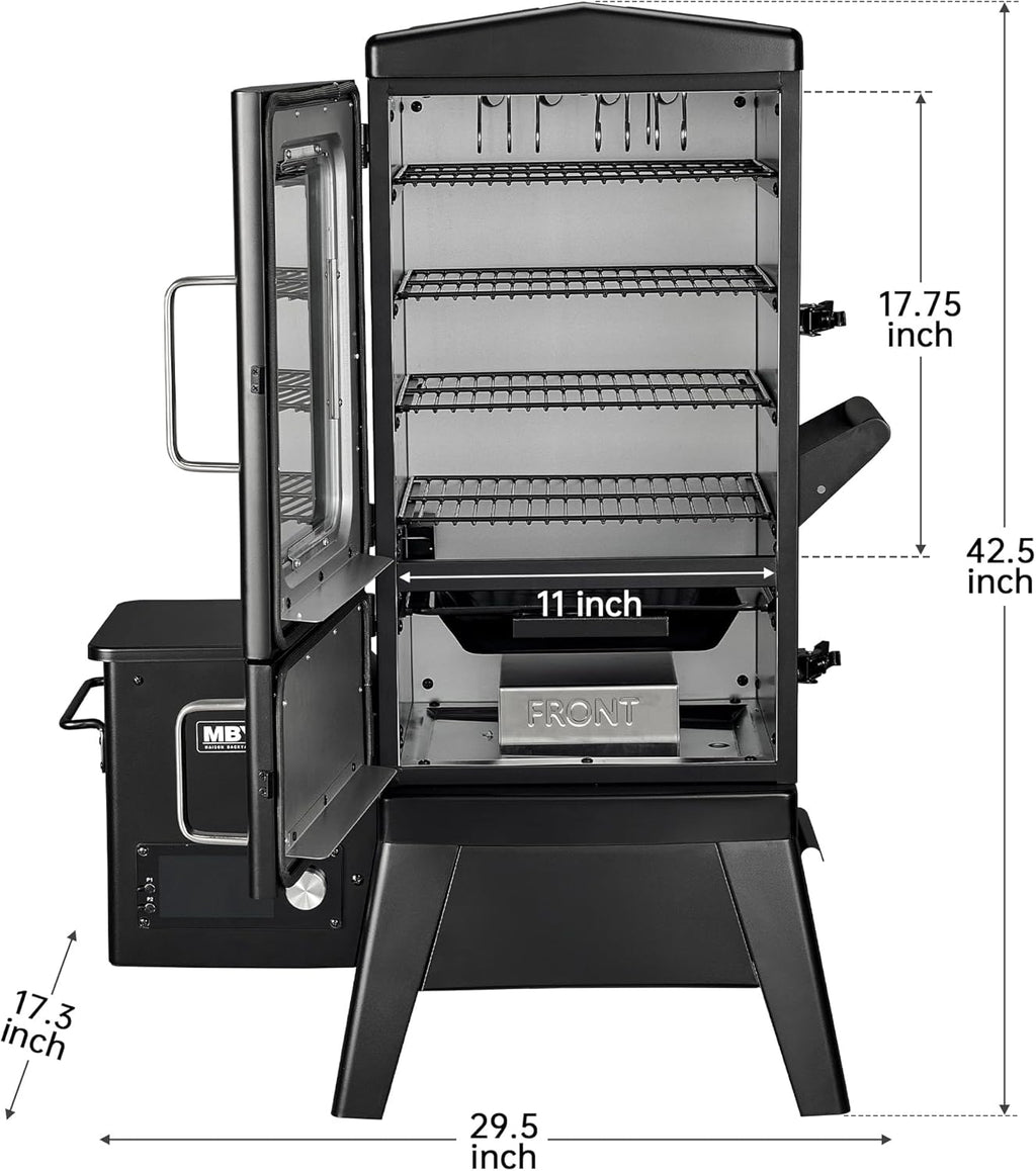 JXXM Vertical Electric Pellet Smoker Grill, Black, 616 Sq In Cooking Area, LED Temp Control, Meat Probe, 4 Racks, Outdoor BBQ Smoker