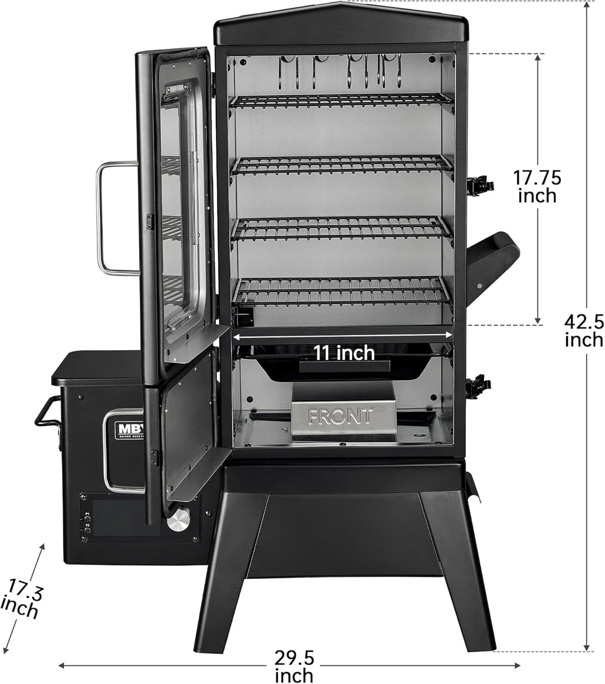 JXXM Vertical Electric Pellet Smoker Grill, Black, 616 Sq In Cooking Area, LED Temp Control, Meat Probe, 4 Racks, Outdoor BBQ Smoker