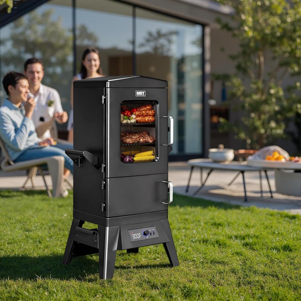 JXXM 40" Electric Smoker Grill, Black – Vertical BBQ Smoker with 633 Sq In Cooking Space, 4 Removable Racks, Meat Probe & Easy-Load Wood Chip Tray