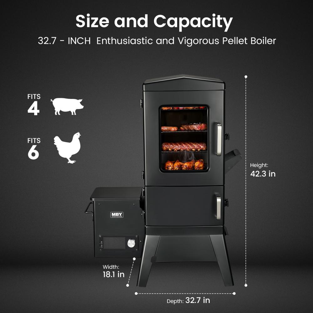 JXXM Vertical Electric Pellet Smoker Grill, Black, 616 Sq In Cooking Area, LED Temp Control, Meat Probe, 4 Racks, Outdoor BBQ Smoker