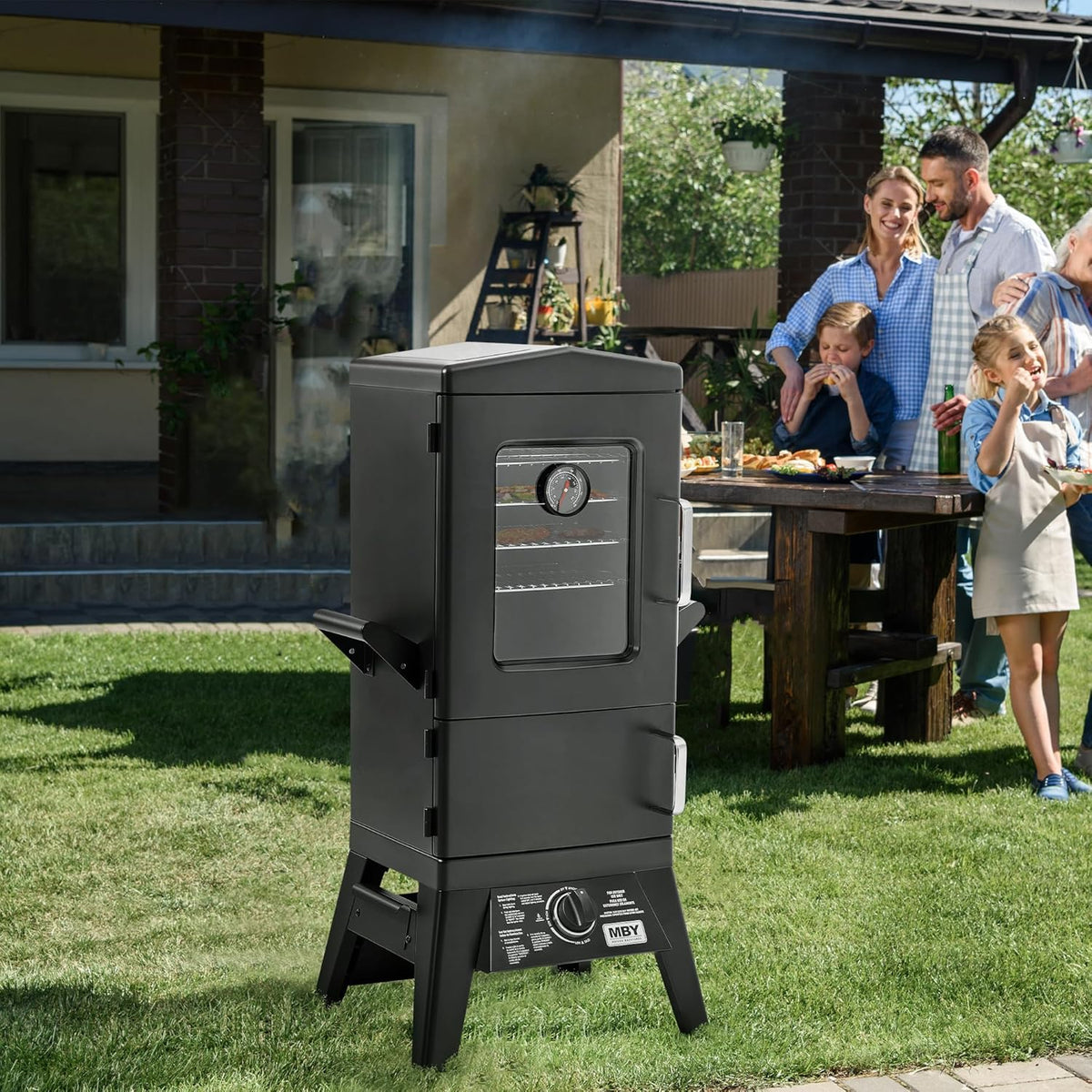 JXXM Outdoor Vertical Propane Gas Smoker with Cover, 4 Removable Racks, Adjustable Temperature Control, Heavy-Duty BBQ Grill for Backyard Cooking