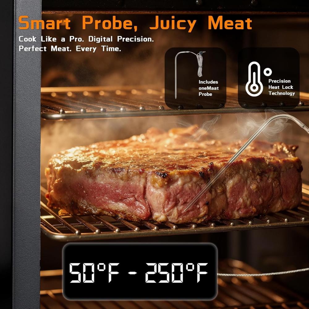 JXXM 40" Electric Smoker Grill, Black – Vertical BBQ Smoker with 633 Sq In Cooking Space, 4 Removable Racks, Meat Probe & Easy-Load Wood Chip Tray