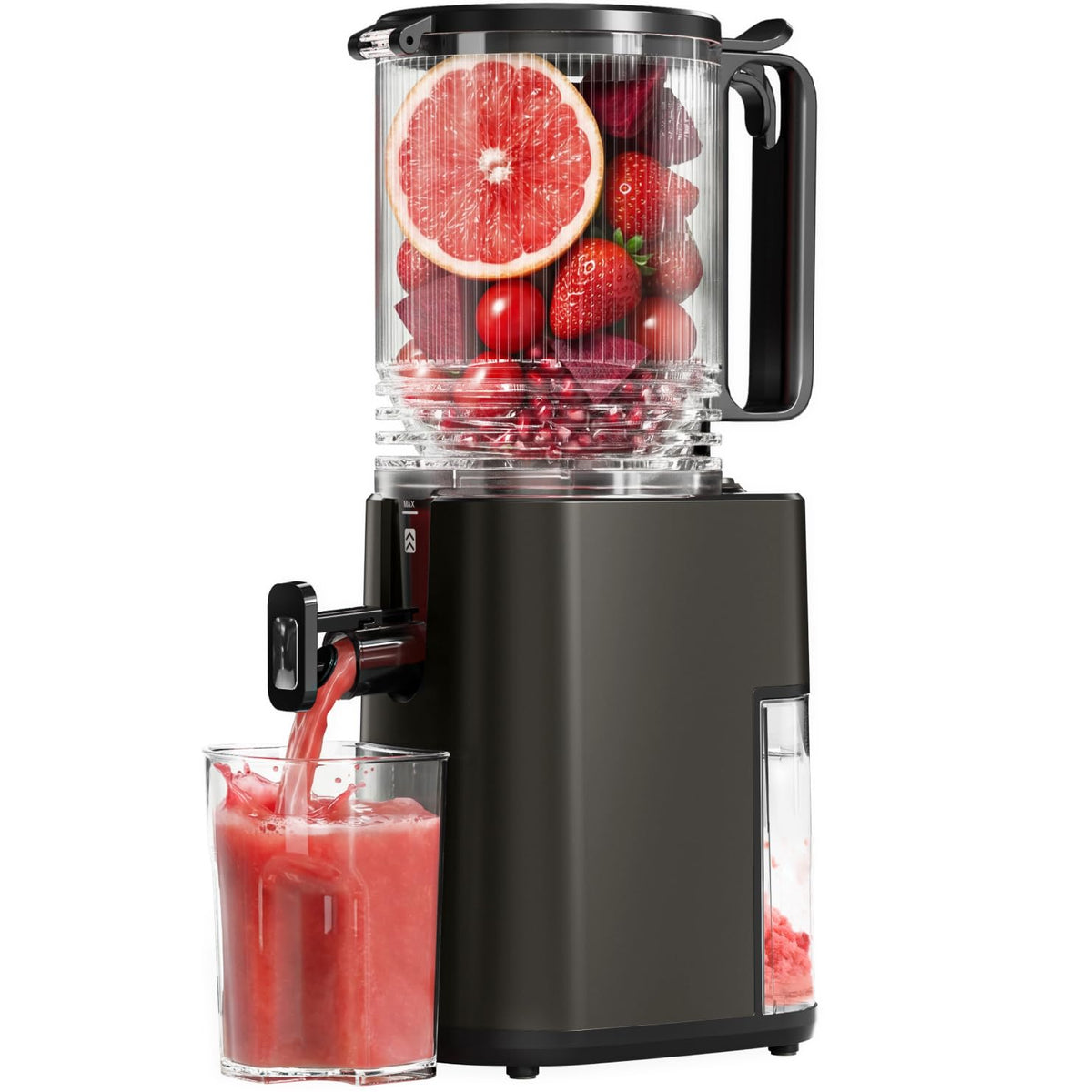 Cold Press Juicer, 5.5inch Wide Feed Chute Juicer Extractor Machine, Slow Masticating Juicer for Whole Vegetables & Fruits, Black