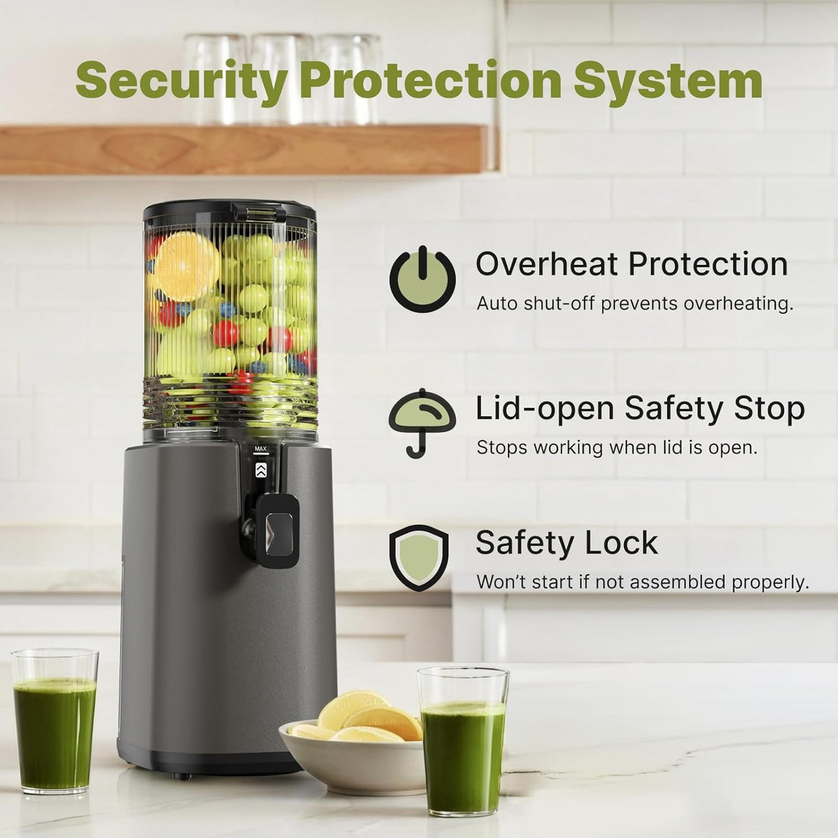 Cold Press Juicer, 5.5inch Wide Feed Chute Juicer Extractor Machine, Slow Masticating Juicer for Whole Vegetables & Fruits, Black