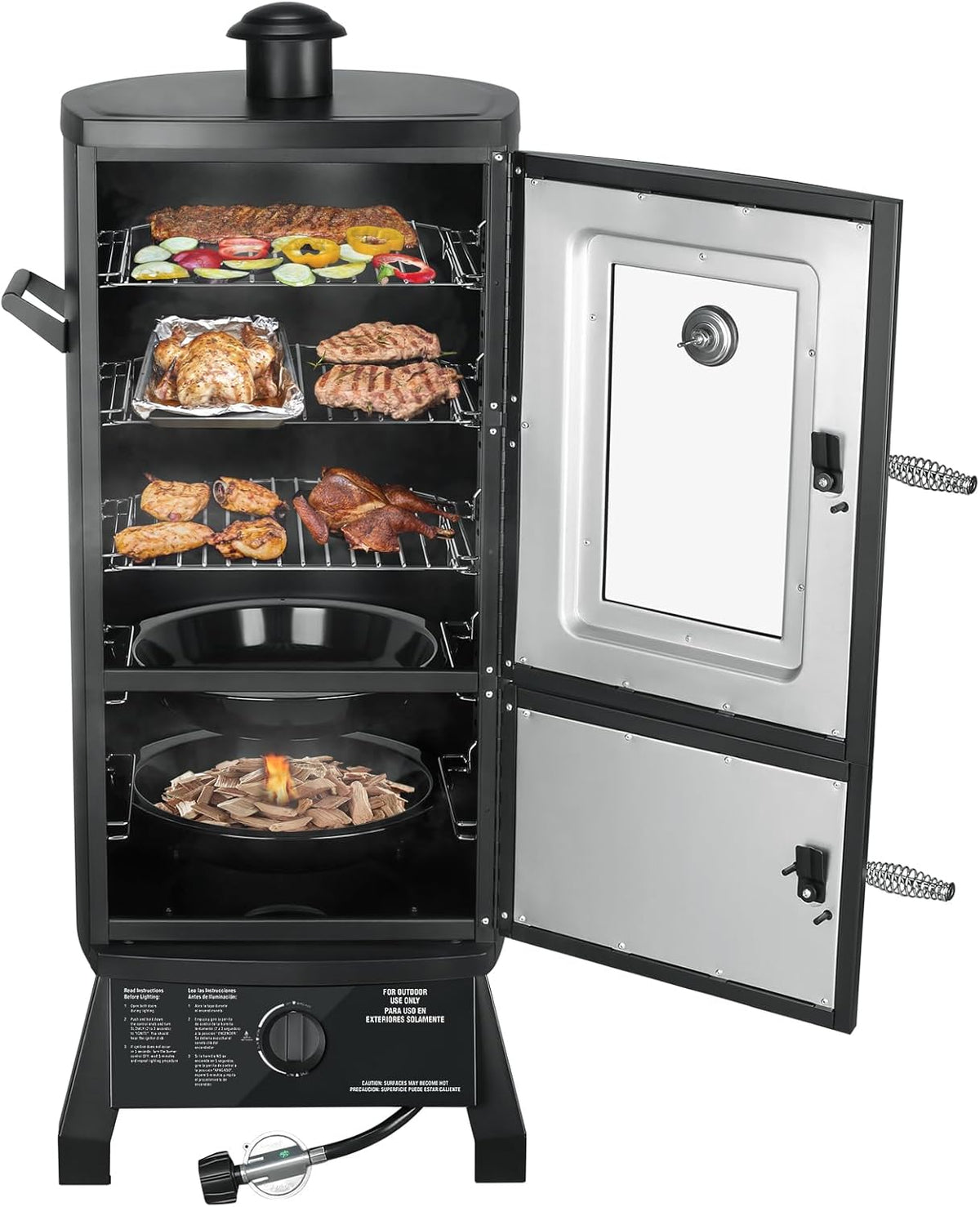 JXXM Vertical Propane Gas Smoker with Cover – Heavy Duty Outdoor BBQ Smoker Grill, 3 Removable Racks, Wood Chip Box & Water Pan
