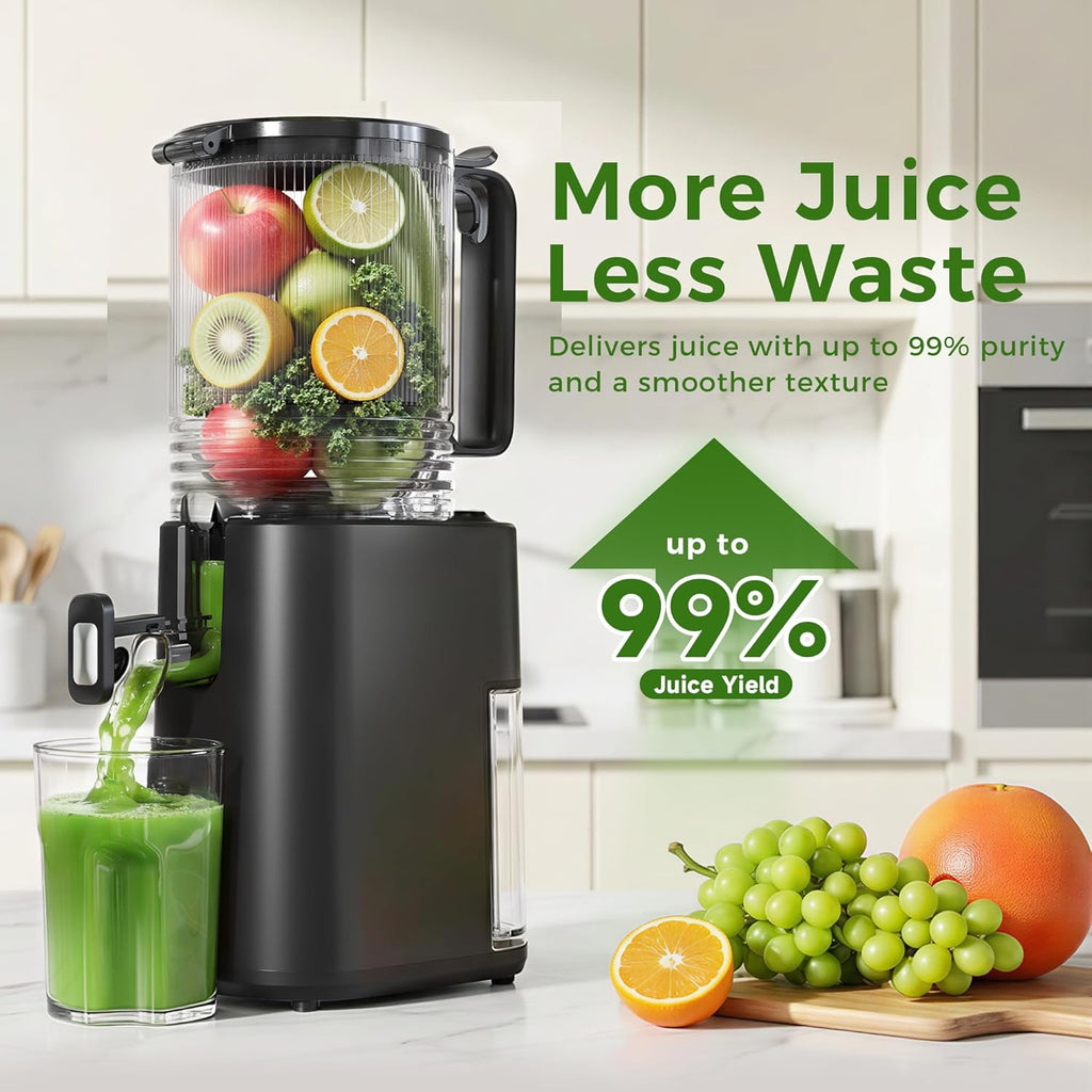 Cold Press Juicer, 5.5inch Wide Feed Chute Juicer Machine, Slow Masticating Juicer for Whole Vegetables & Fruits, Black
