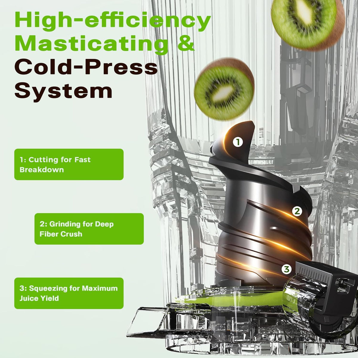 Cold Press Juicer, Juicer Machines with 5.3" Wide Feed Chute, Slow Masticating Juicer for Whole Fruits and with VegetablesHigh Yield (Gray)