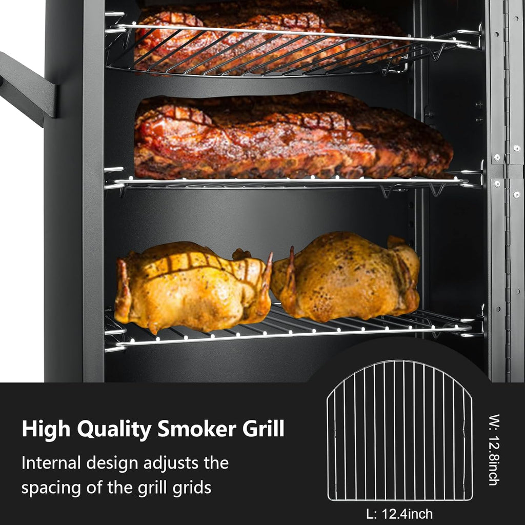 JXXM Vertical Propane Gas Smoker with Cover – Heavy Duty Outdoor BBQ Smoker Grill, 3 Removable Racks, Wood Chip Box & Water Pan